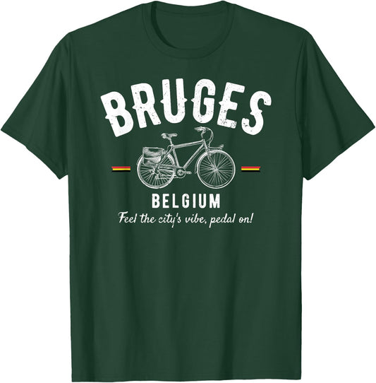 Vintage Bicycle Bruges Belgium | Bike Lover T-Shirt - T-Shirt | Forest