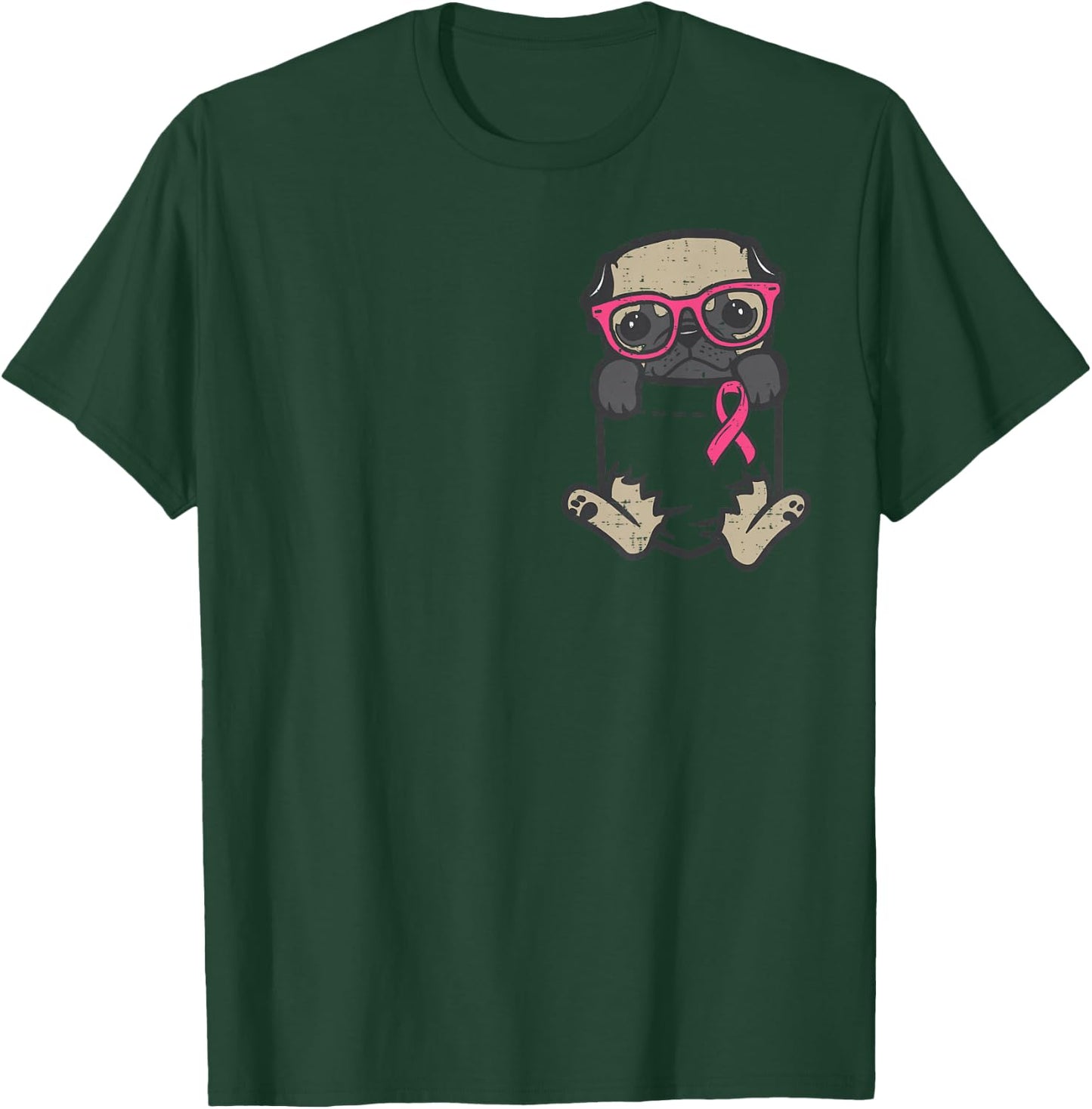 Pocket Pug Dog Pink Ribbon Breast Cancer Awareness Dog T-Shirt - T-Shirt | Forest