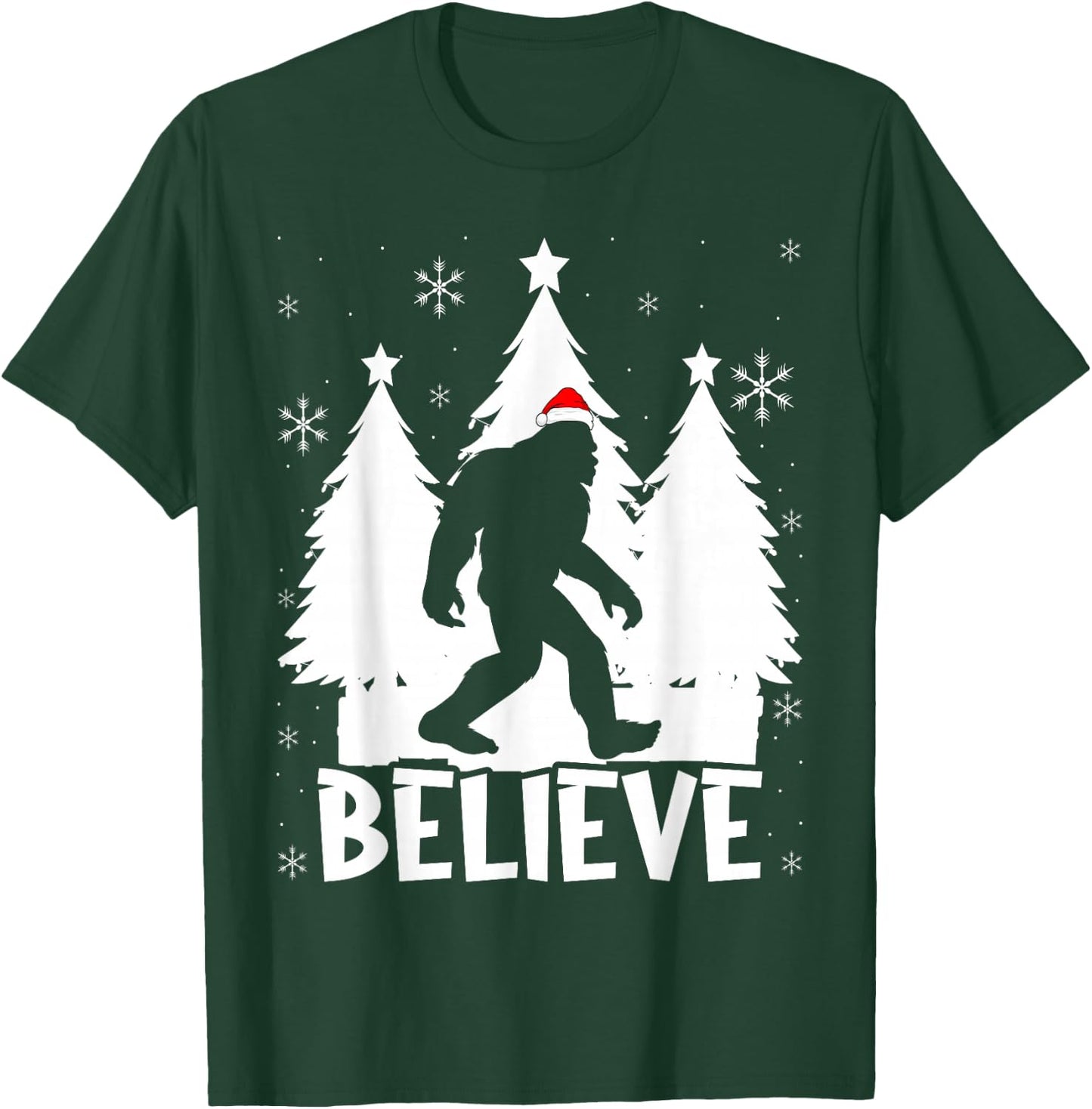 Believe In Bigfoot Christmas Sasquatch Bigfoot Santa Hat T-Shirt - T-Shirt | Forest