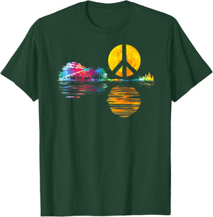 Hippie Guitar Moon I Guitarist Musician Peace Sign T-Shirt - T-Shirt | Forest