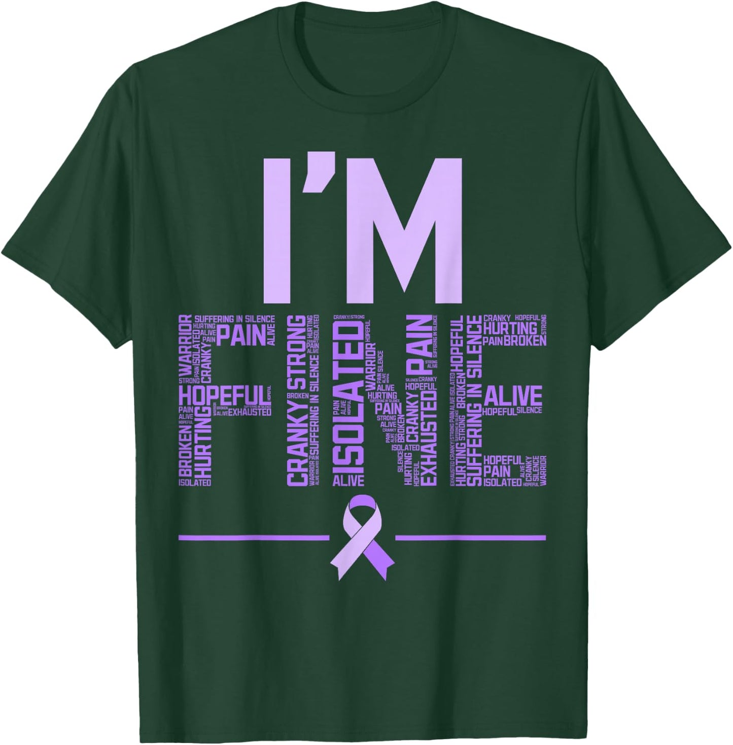 I'm Fine Fibromyalgia Warrior Fibro Awareness Purple Ribbon T-Shirt - T-Shirt | Forest