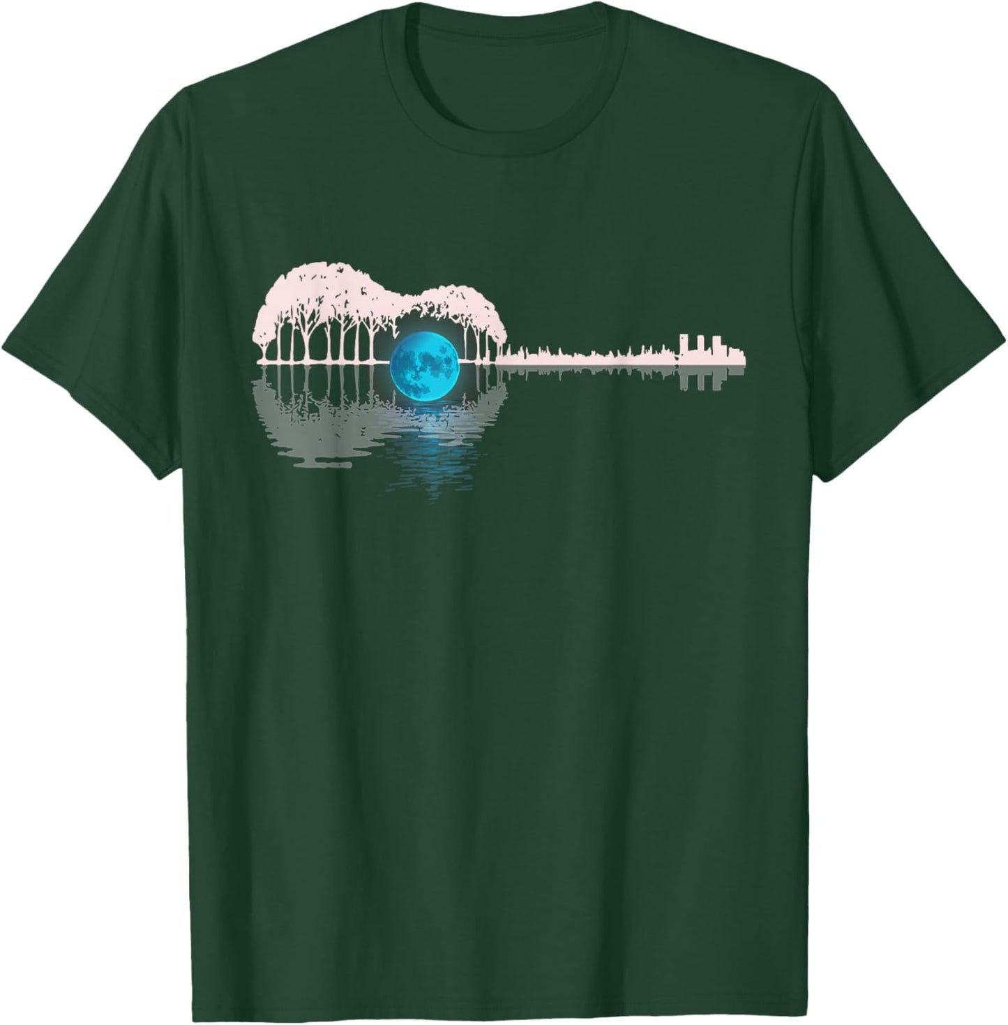 Guitar Lake Shadow Guitarists Musician Acoustic Guitar Lover T-Shirt - T-Shirt | Forest