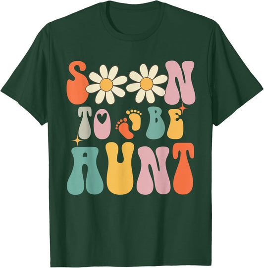Soon To Be Aunt, Groovy Retro First Time Aunt, New Aunt 2025 , Small, Black T-Shirt - T-Shirt | Forest