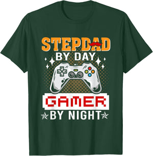 Funny Video Game Step-Dad By Day Gamer By Night T-Shirt - T-Shirt | Forest