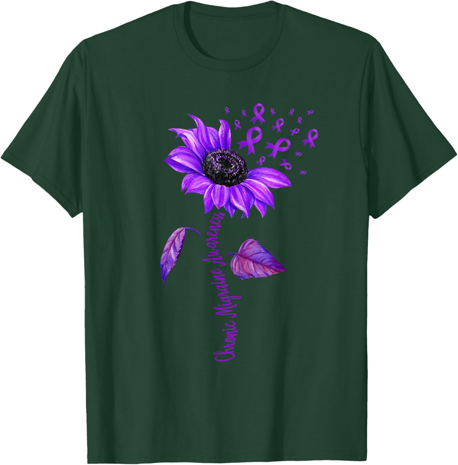 Chronic Migraine Awareness Month Sunflower Purple Ribbon T-Shirt - T-Shirt | Forest