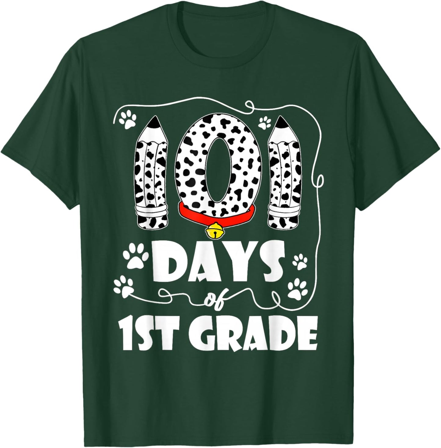 101 Days 1st Grade Dog 100th Day 100 Days School Students Women Girls Kids T-Shirt - T-Shirt | Forest