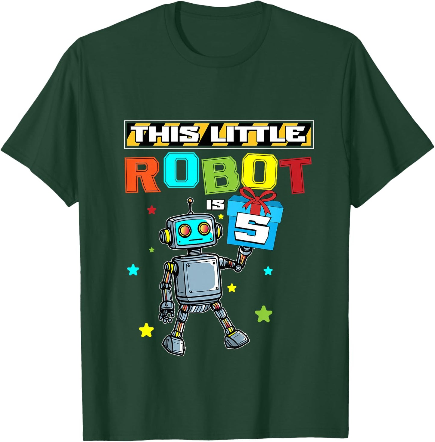 5 Years Old Little Robot 5th Birthday Robot Themed Party T-Shirt - T-Shirt | Forest