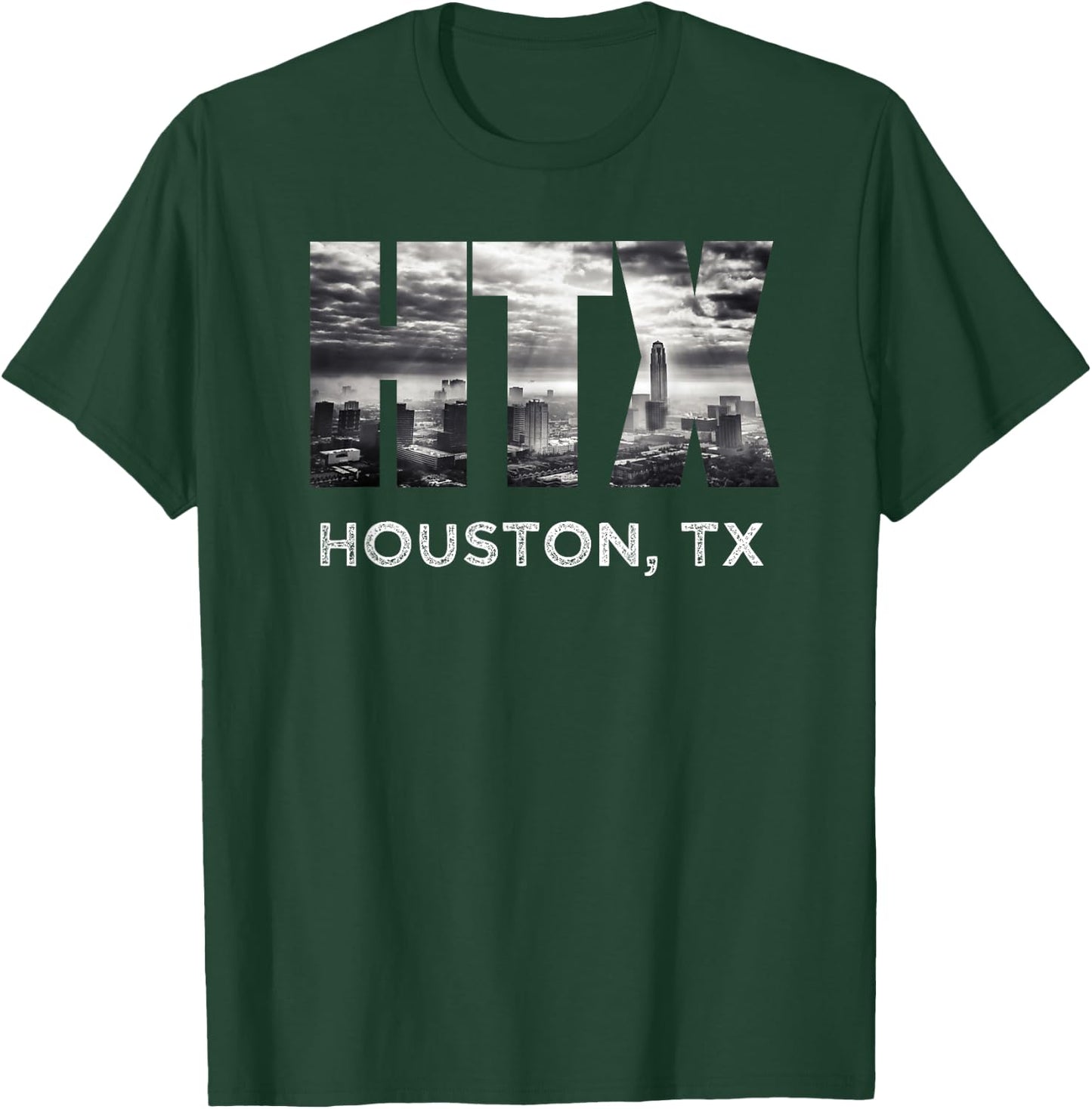HTX City of Houston Skyline Art Downtown Texas Souvenir Gift T-Shirt - T-Shirt | Forest
