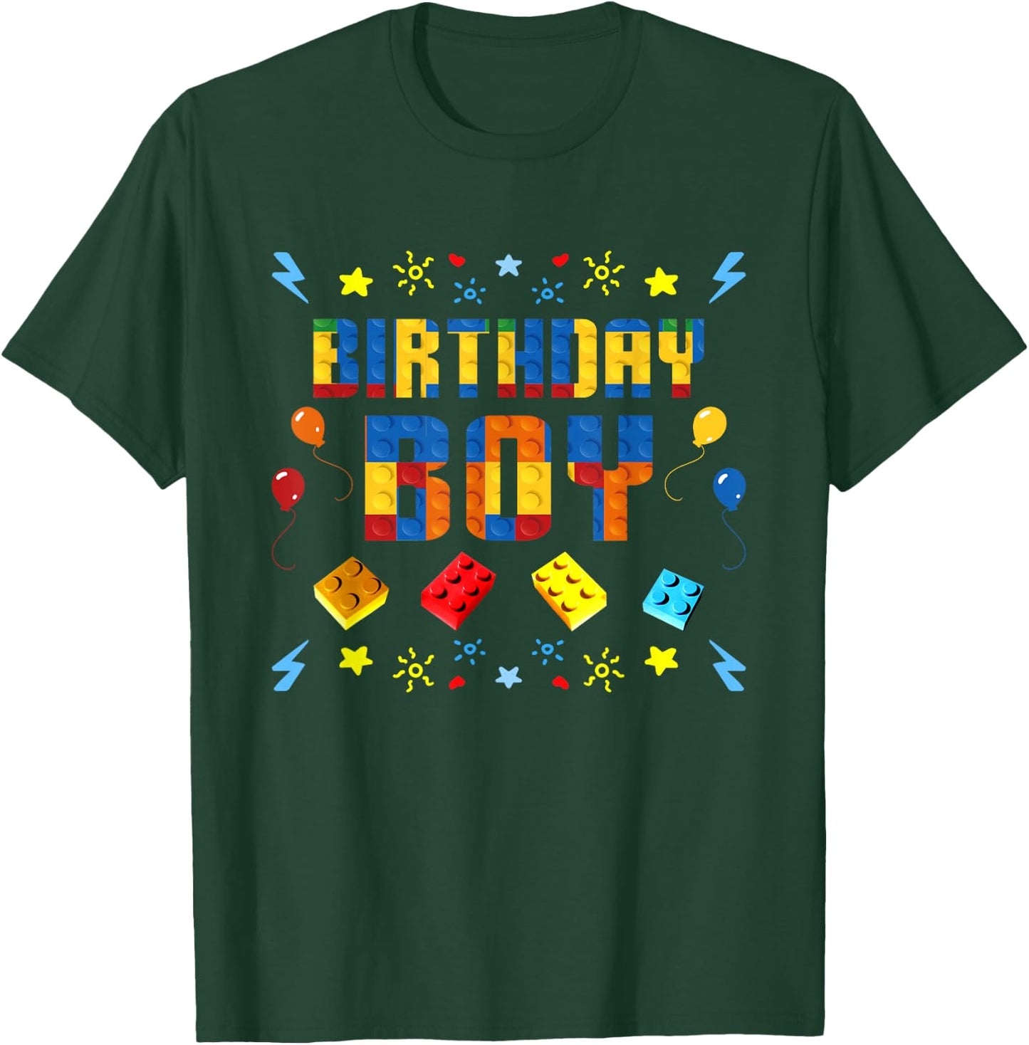 Birthday Boy Master Builder Building Blocks Matching Kids T-Shirt - T-Shirt | Forest