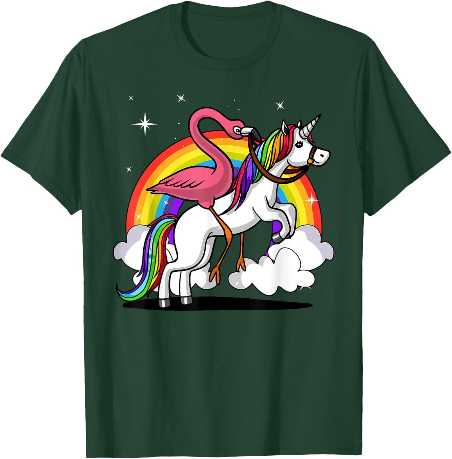 Flamingo Bird Riding Unicorn Magical Rainbow Kids Girls T-Shirt - T-Shirt | Forest