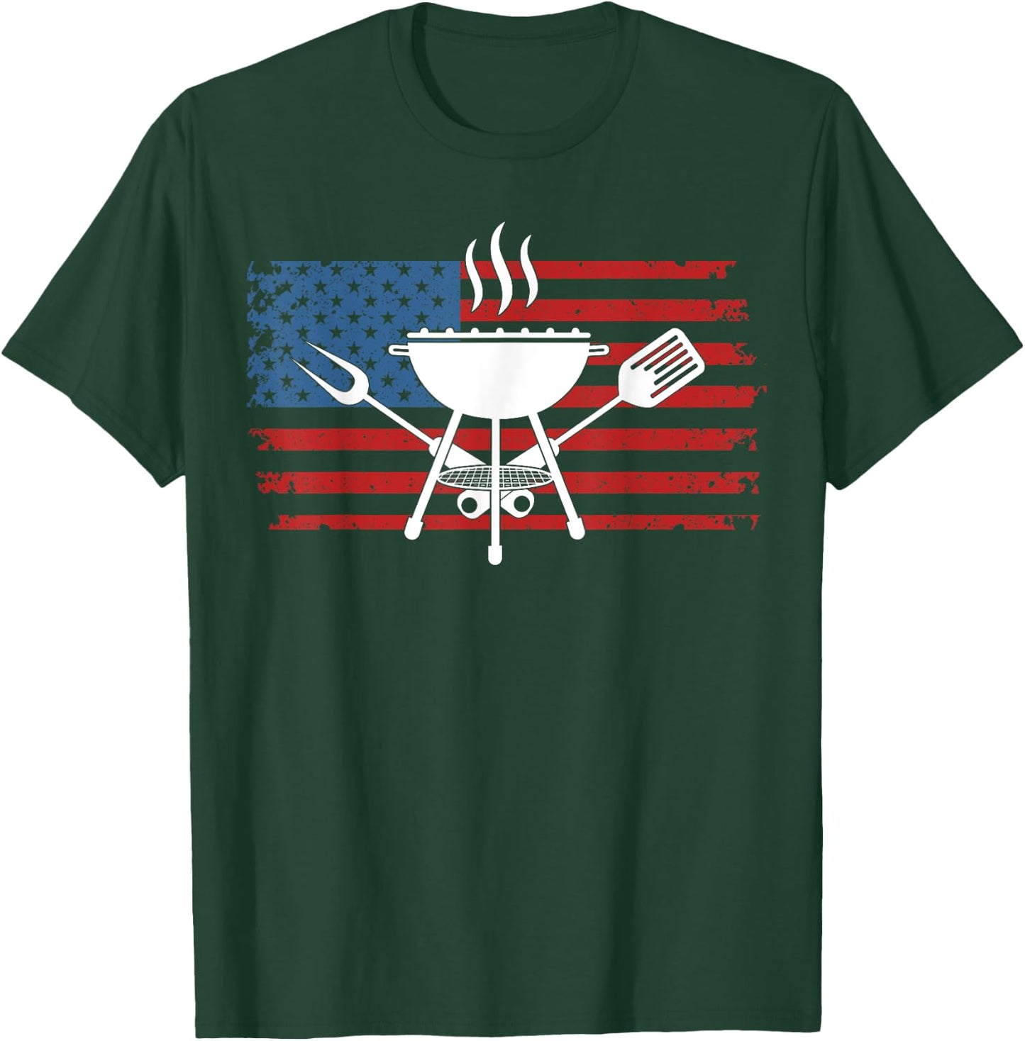 BBQ American Flag USA Barbecue Grill 4th Of July T-Shirt - T-Shirt | Forest