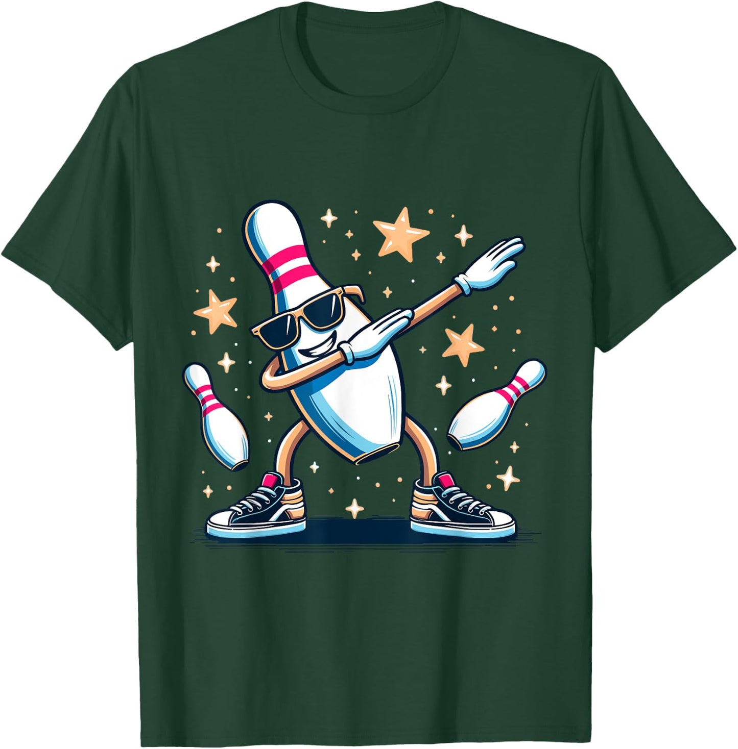 Bowling Pin Dabbing Sunglasses Bowler Player Kids Boys Men T-Shirt - T-Shirt | Forest