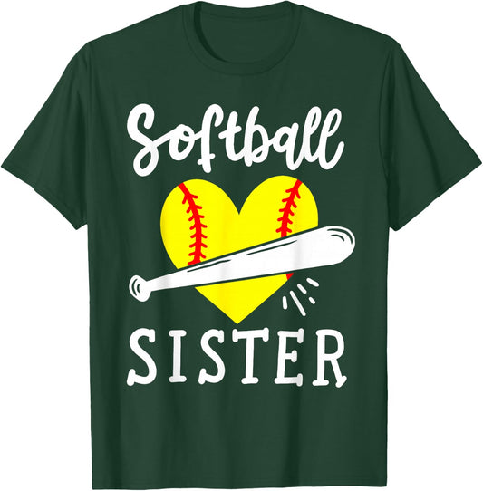 Softball Sister Softball Player T-Shirt - T-Shirt | Forest