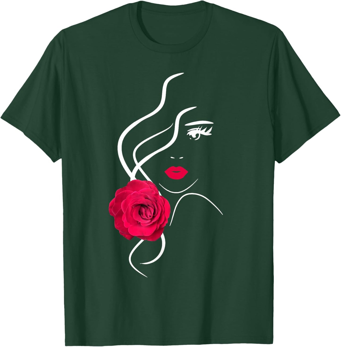 Pretty Girl Face with Hot Red Rose Black White Shapes Mania T-Shirt - T-Shirt | Forest