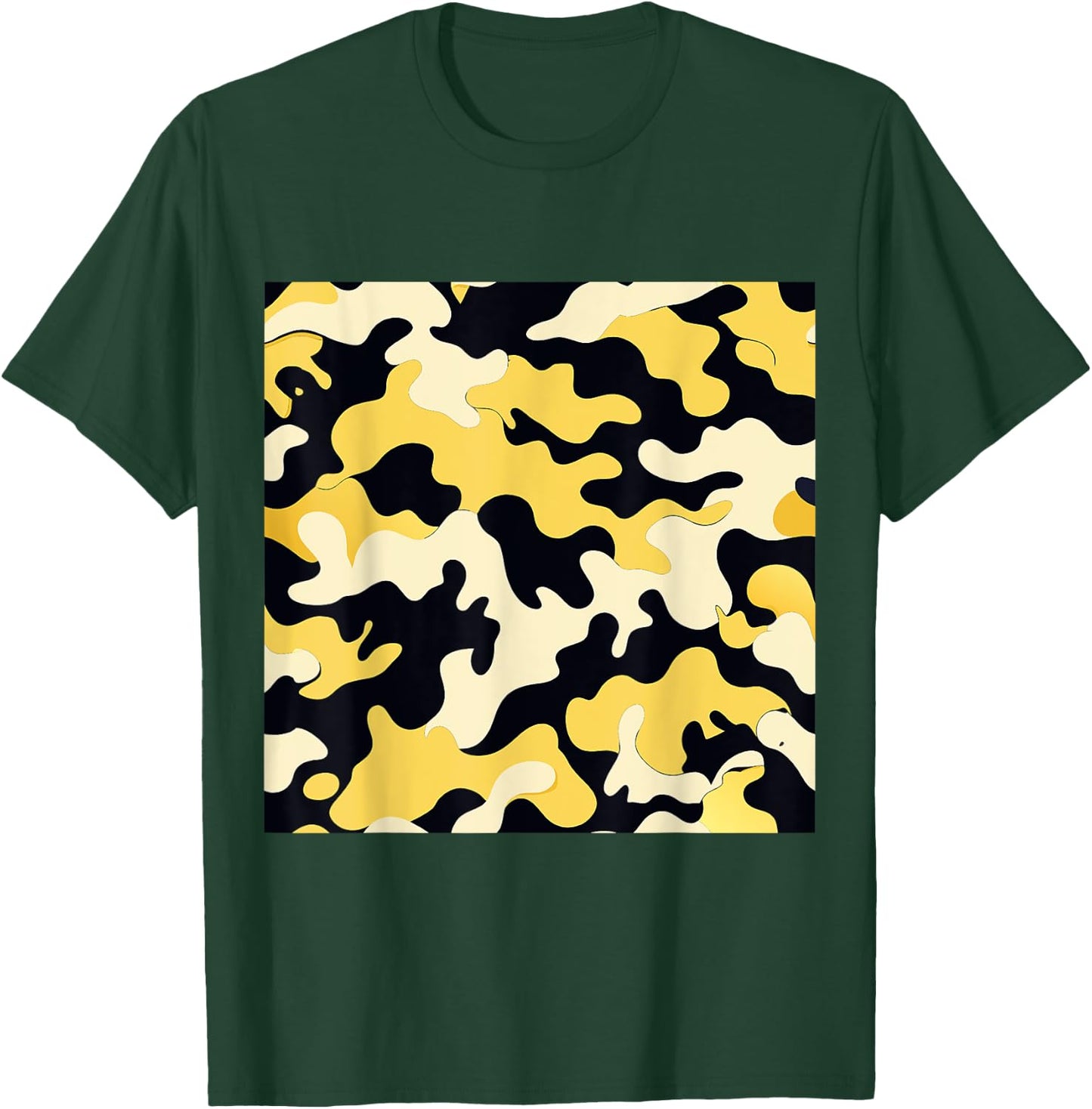 BY CRADOX CREATIVE Yellow Cream and Black Camouflage Art Pretty Pattern Camo , Small T-Shirt - T-Shirt | Forest