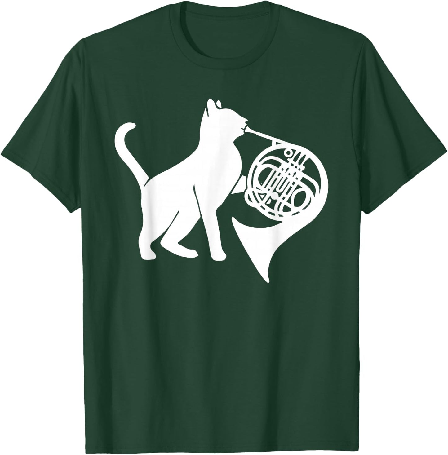Cool Cat Playing French Horn Musician Orchestra Music T-Shirt - T-Shirt | Forest
