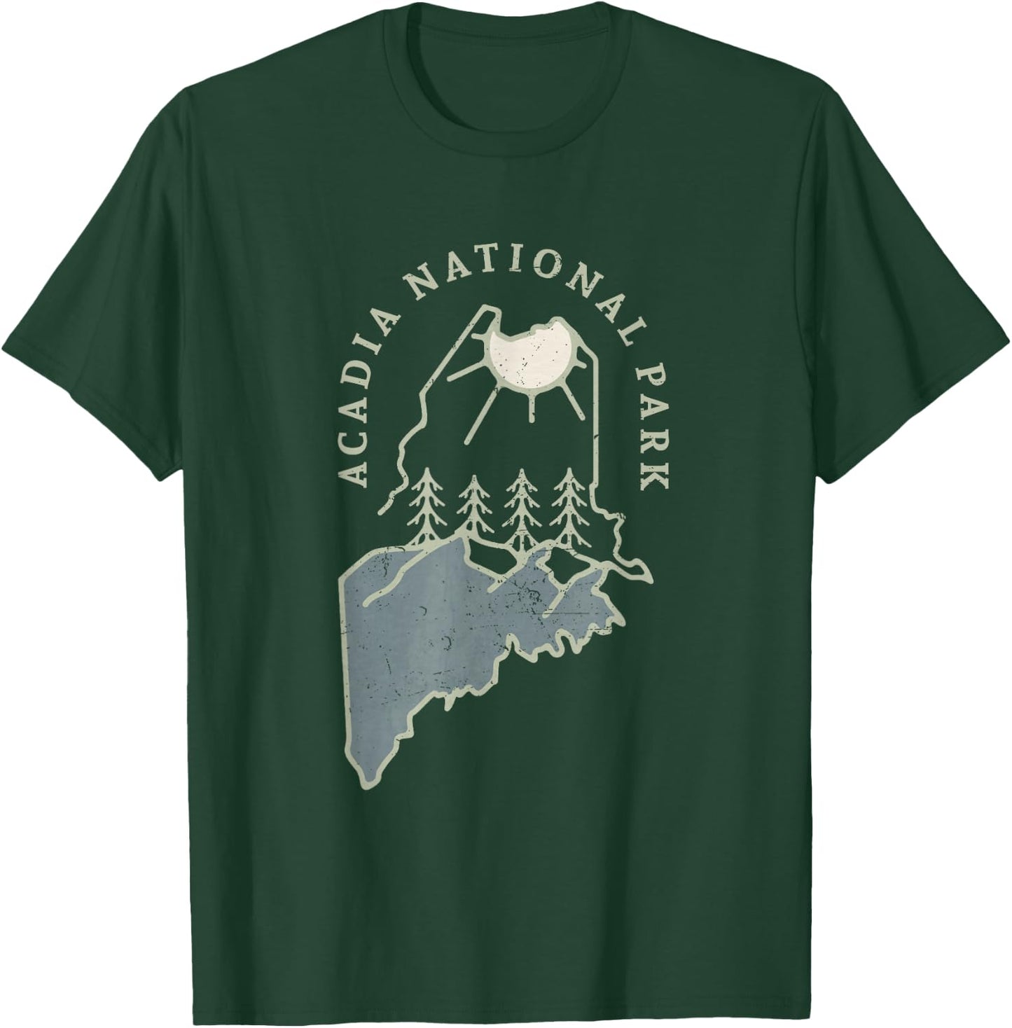 Vintage Acadia National Park Nature Inside Maine State Map T-Shirt - T-Shirt | Forest