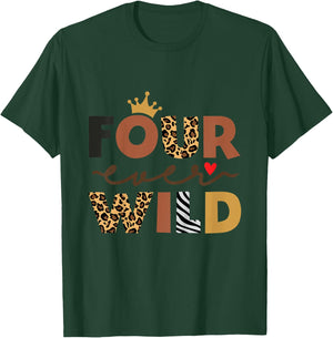 Kids Four Ever Wild Pink 4th Birthday Girl Crown Leopard T-Shirt - T-Shirt | Forest