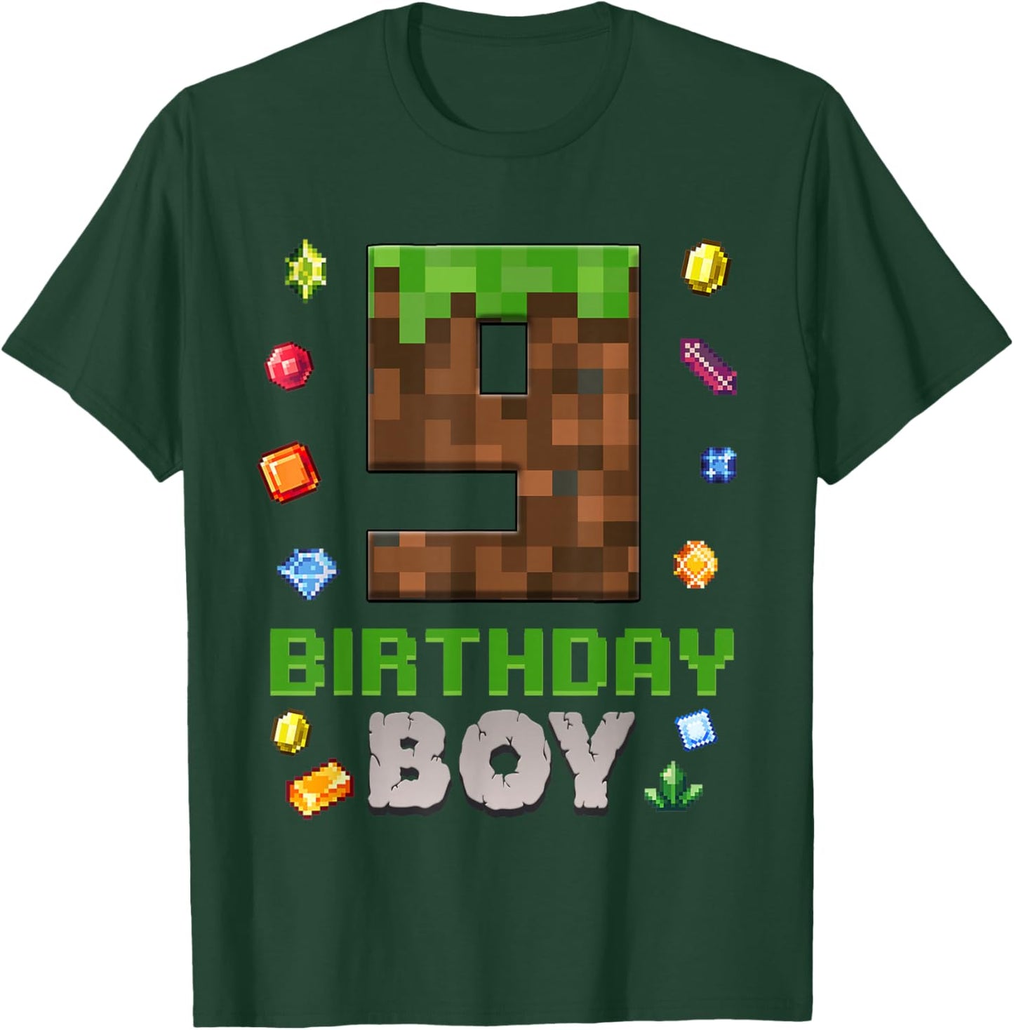 9th Birthday 9 Years Old Video Gamer Pixel Birthday Boys T-Shirt - T-Shirt | Forest