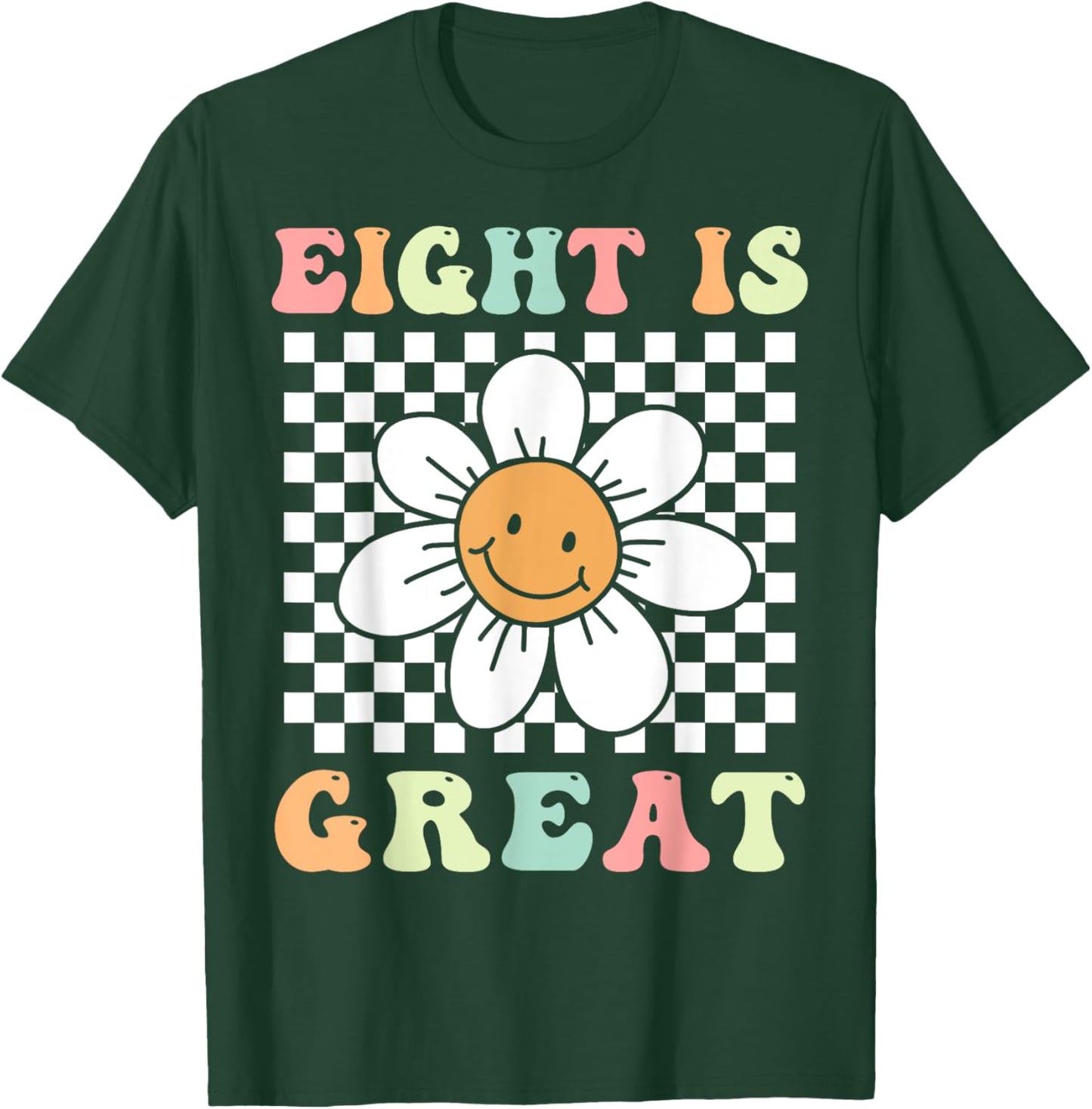Eight Is Great Cute Groovy 8th Birthday Party Daisy Flower , Small, Black T-Shirt - T-Shirt | Forest