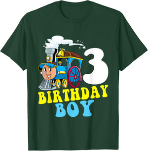 3rd Birthday Boy Train Lovers Three Years Old Kids Toddlers T-Shirt - T-Shirt | Forest