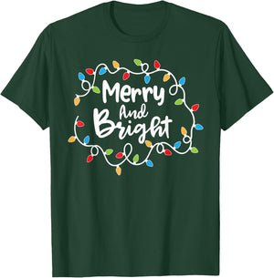 Merry and Bright Santa Christmas Xmas Lights Pajamas Holiday T-Shirt - T-Shirt | Forest