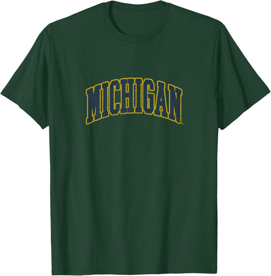 University of Michigan Wolverines U of M Distressed School T-Shirt - T-Shirt | Forest
