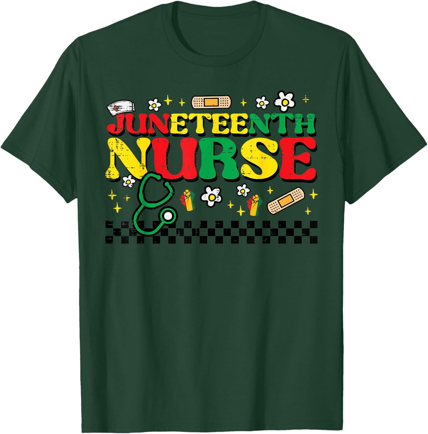 Juneteenth Nurse Groovy Retro African Scrub Top Black Women T-Shirt - T-Shirt | Forest