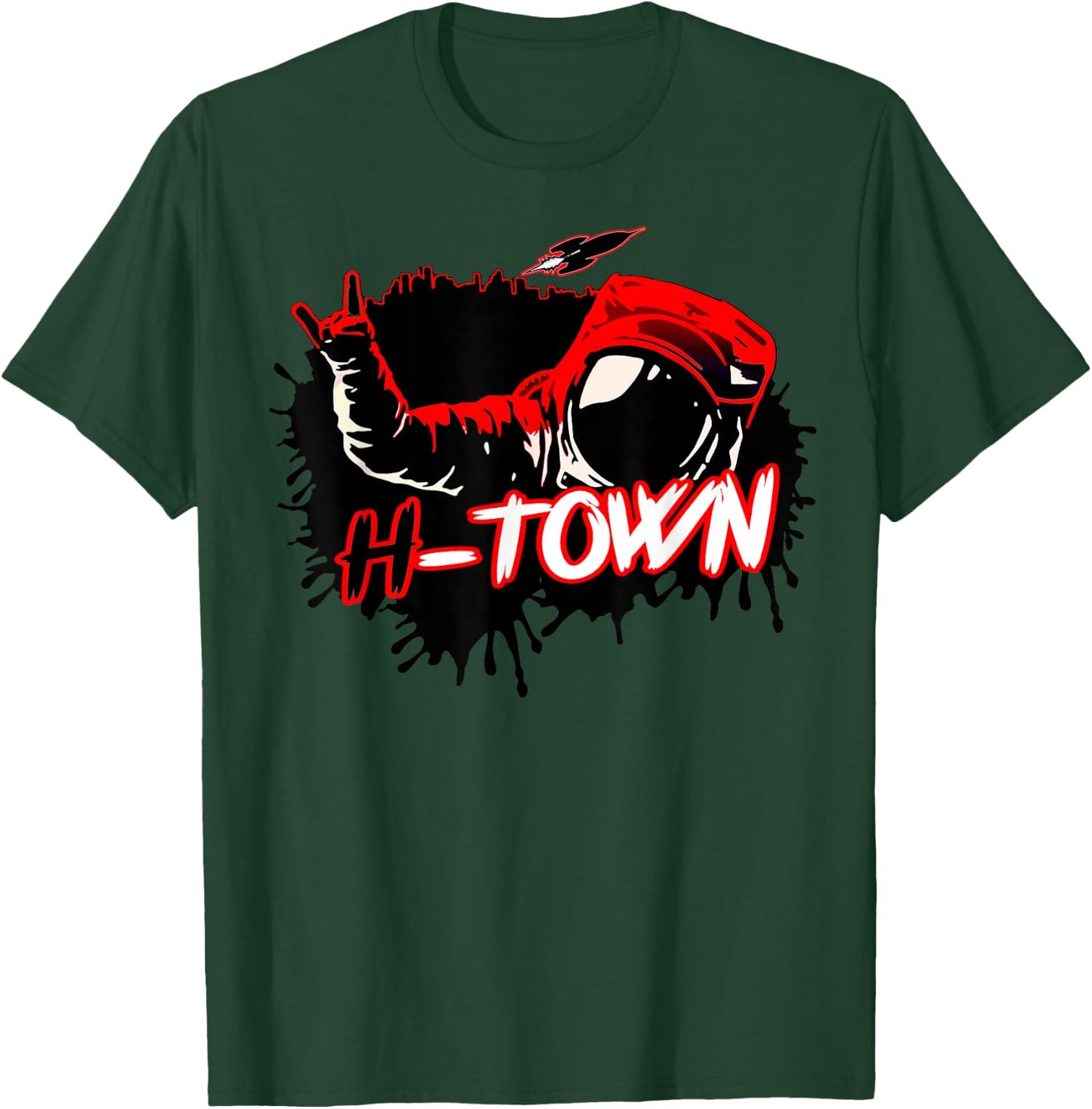Houston Texas Astronaut H-Town Hand Sign Houston Basketball T-Shirt - T-Shirt | Forest