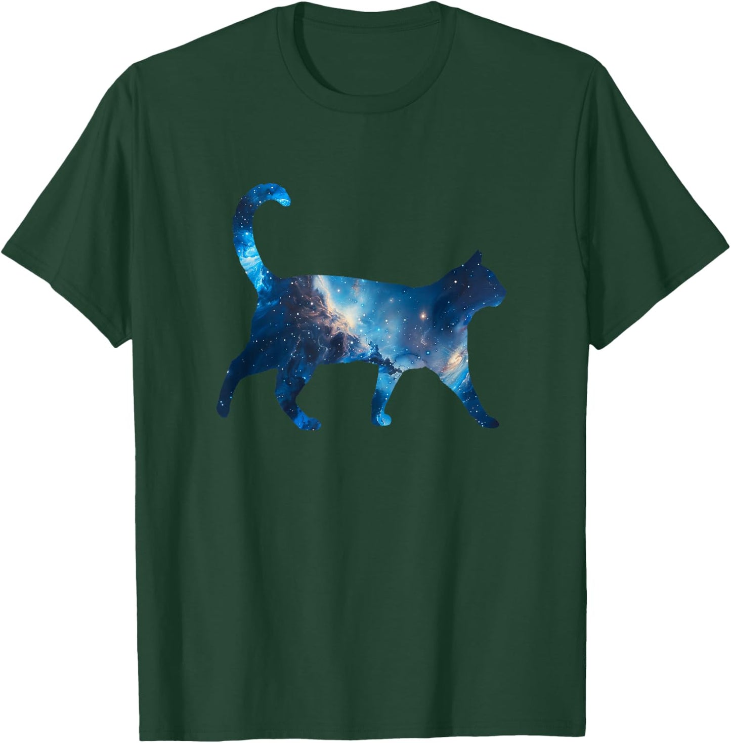 Aesthetic Silhouette Stars Space Galaxy Cat T-Shirt - T-Shirt | Forest