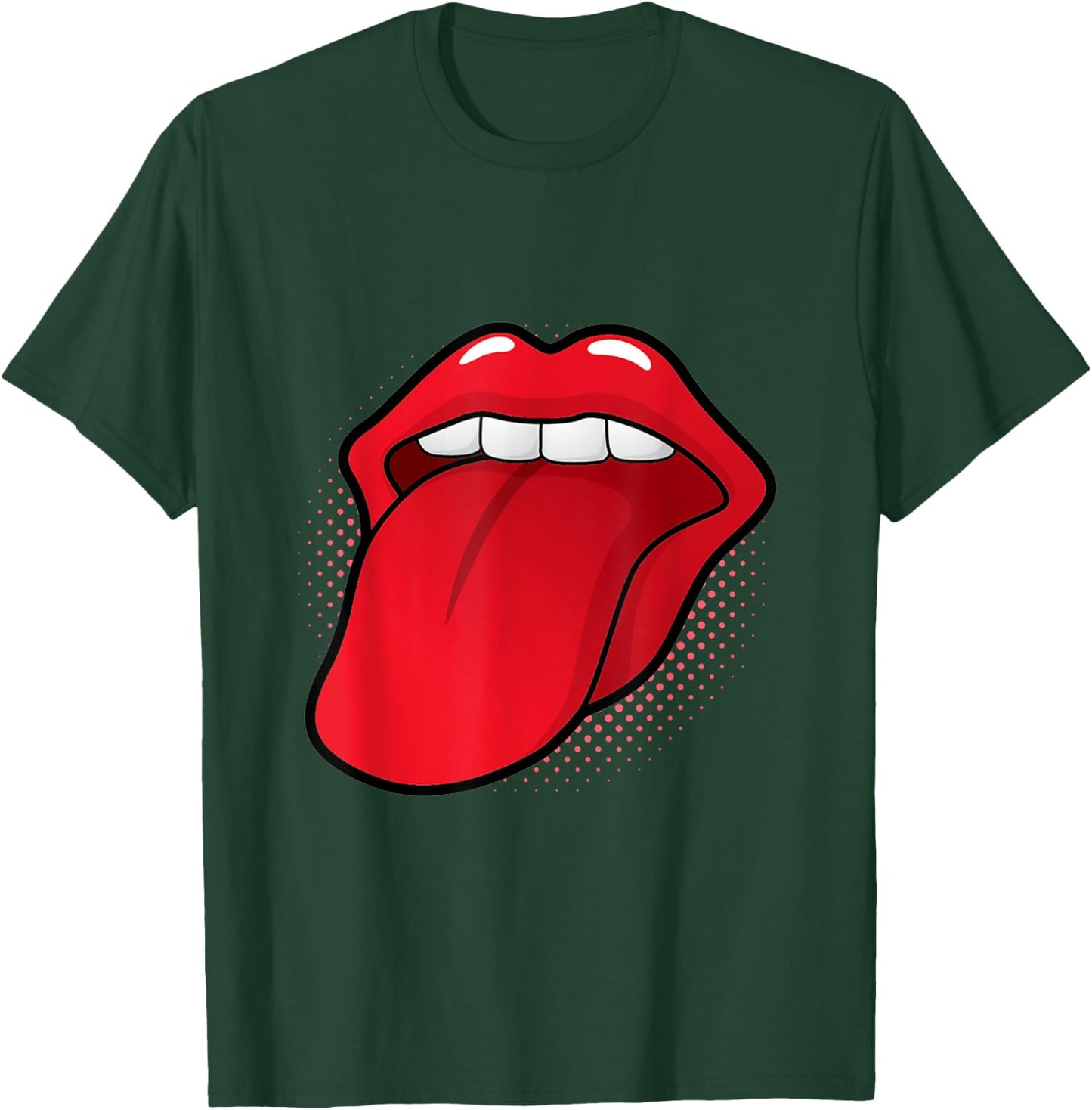Tongue Out Red Lips Kissing Mouth Lipstick Kissing Lick T-Shirt - T-Shirt | Forest