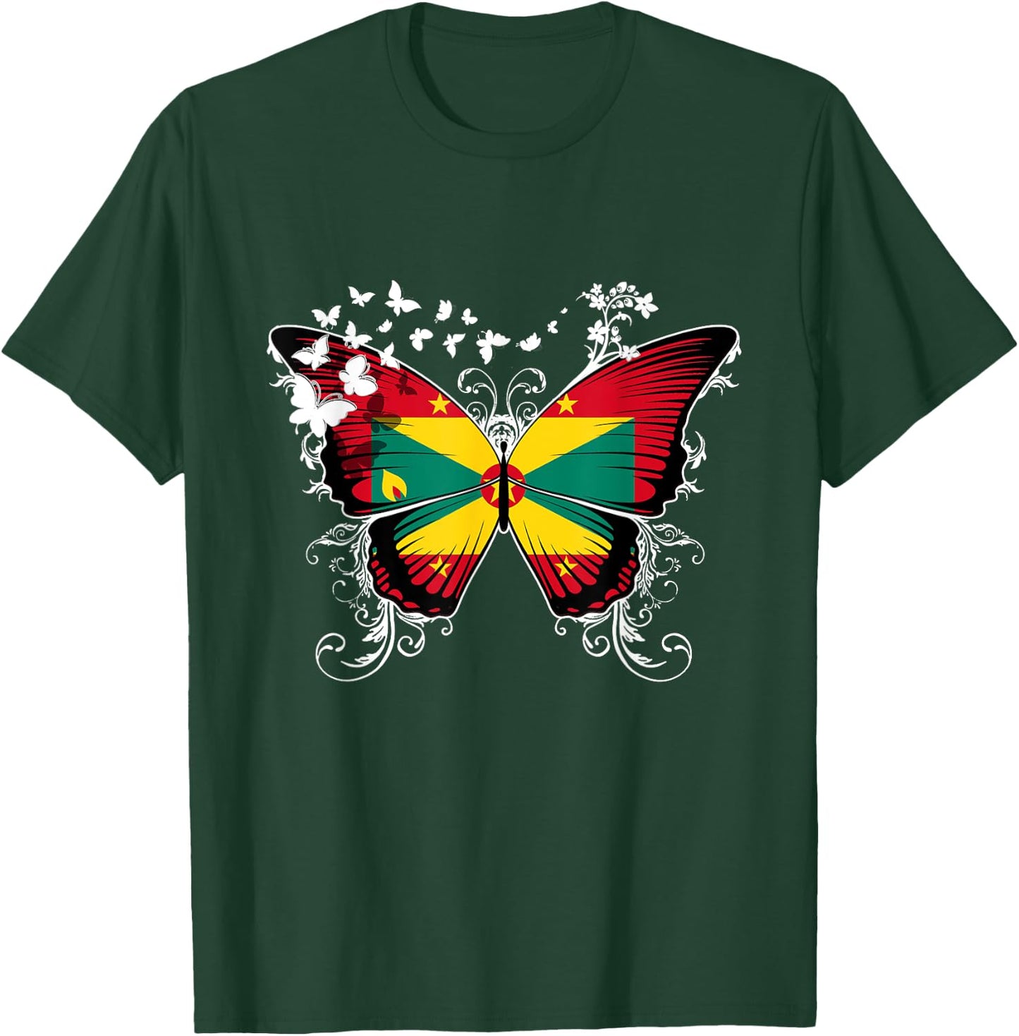Grenada Flag Shirt Butterfly Graphic T Shirt T-Shirt - T-Shirt | Forest