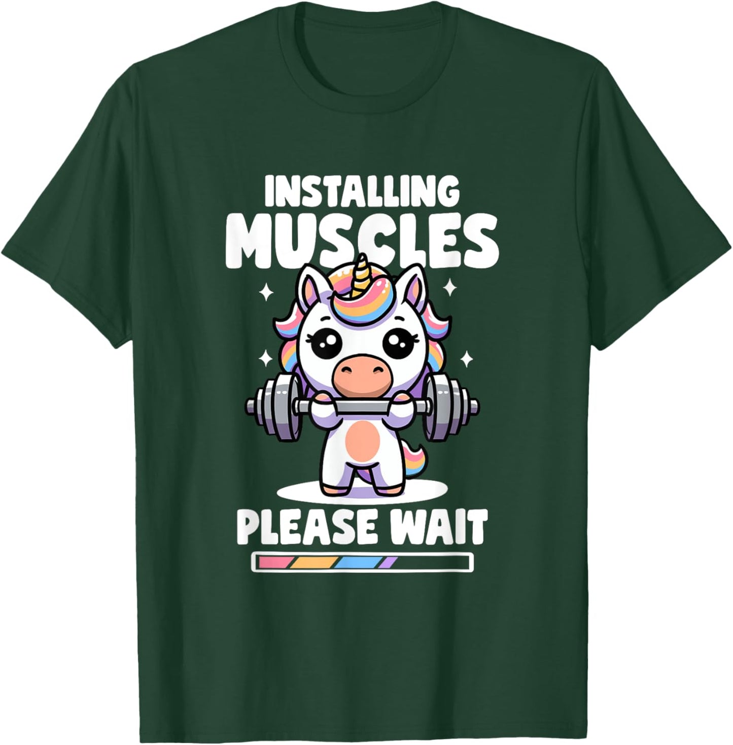 Installing Muscles Please Wait Unicorn Gym Quote Unicorn T-Shirt - T-Shirt | Forest