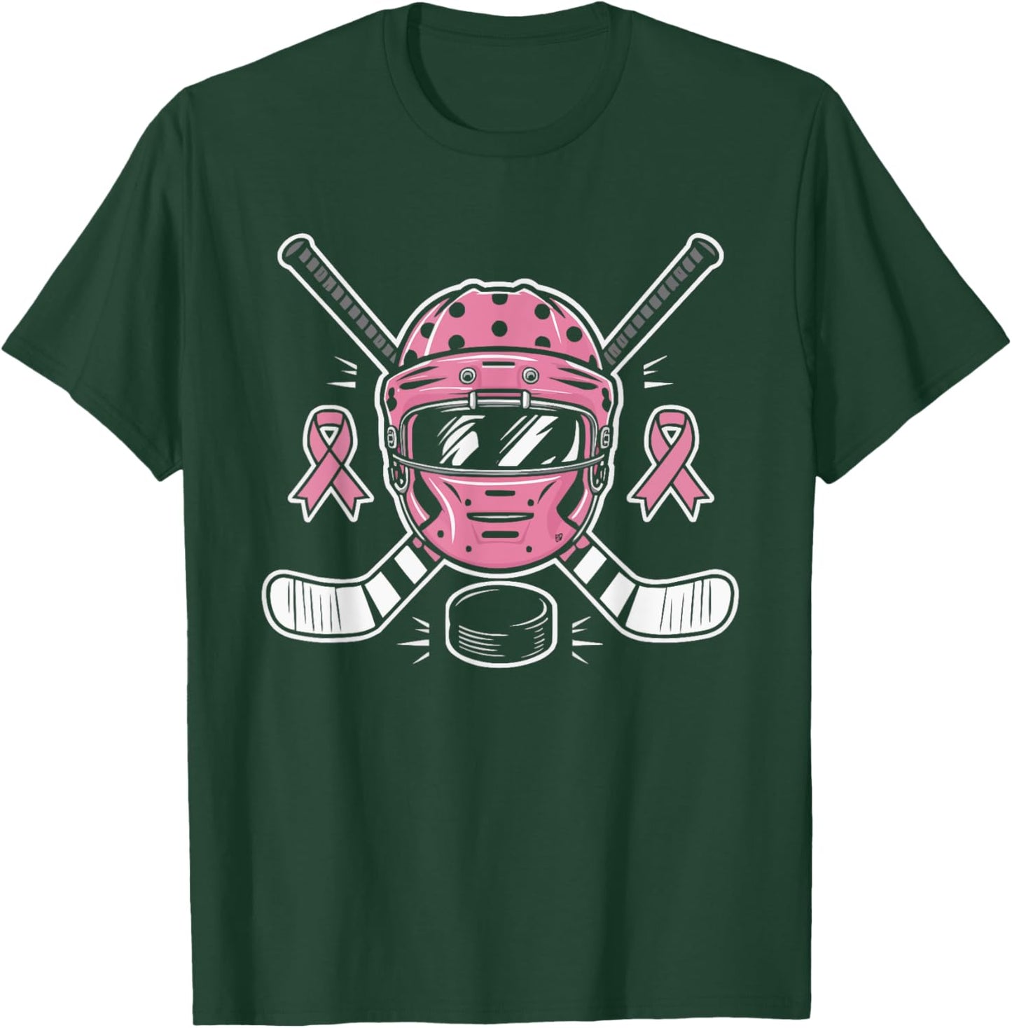 Ice Hockey Breast Cancer Awareness Month Pink Ribbon T-Shirt - T-Shirt | Forest