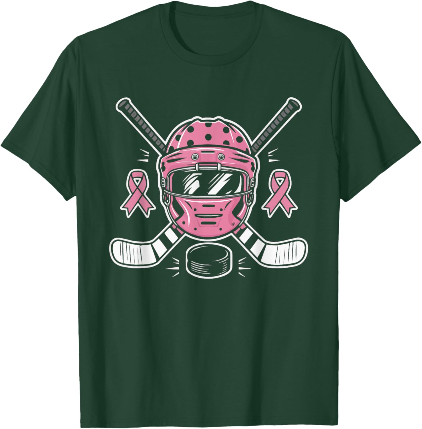 Ice Hockey Breast Cancer Awareness Month Pink Ribbon T-Shirt - T-Shirt | Forest