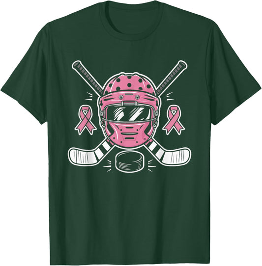 Ice Hockey Breast Cancer Awareness Month Pink Ribbon T-Shirt - T-Shirt | Forest