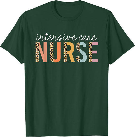 Intensive Care Nurse Leopard Print ICU Nursing School Women T-Shirt - T-Shirt | Forest