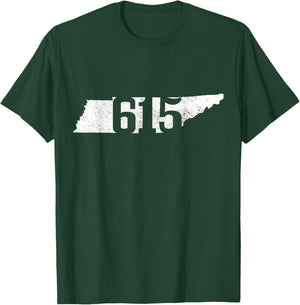 Nashville 615 Area Code Tennessee State Map Pride Music City T-Shirt - T-Shirt | Forest