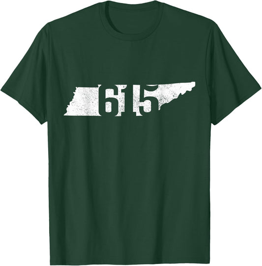 Nashville 615 Area Code Tennessee State Map Pride Music City T-Shirt - T-Shirt | Forest
