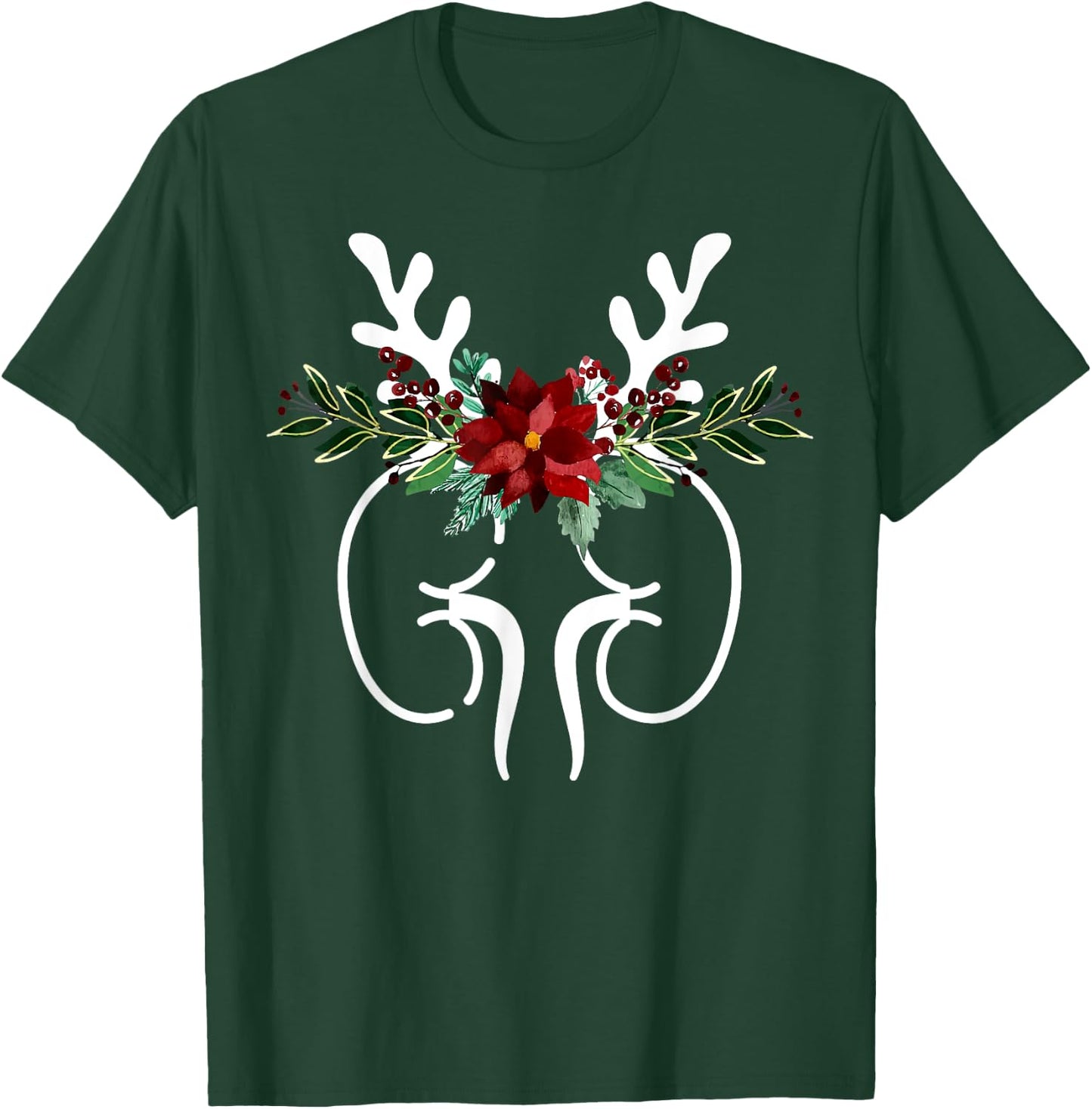 Anatomy Kidney Floral Reindeer Christmas Dialysis Nurse T-Shirt - T-Shirt | Forest