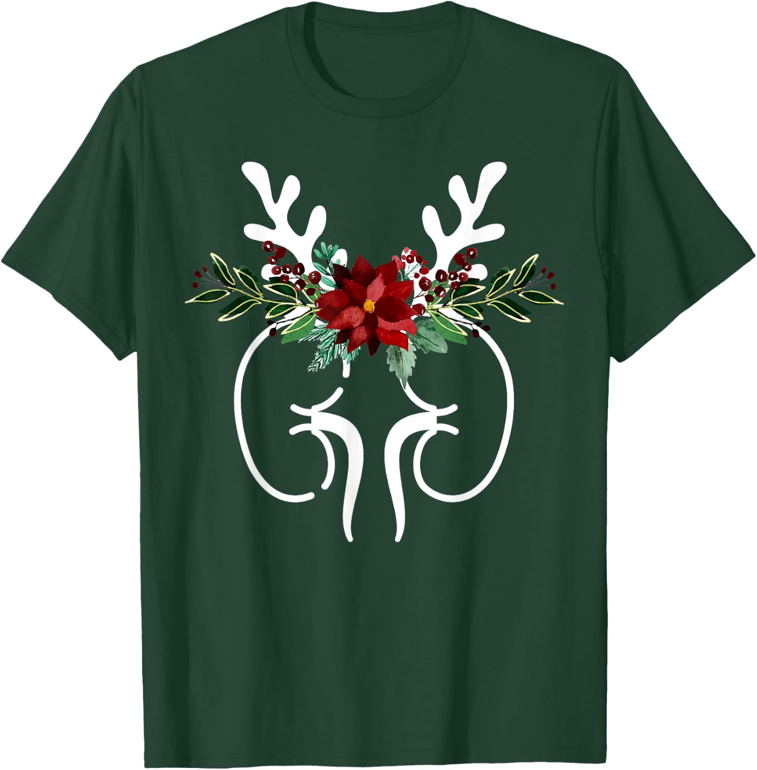 Anatomy Kidney Floral Reindeer Christmas Dialysis Nurse T-Shirt - T-Shirt | Forest