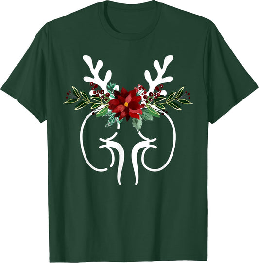 Anatomy Kidney Floral Reindeer Christmas Dialysis Nurse T-Shirt - T-Shirt | Forest