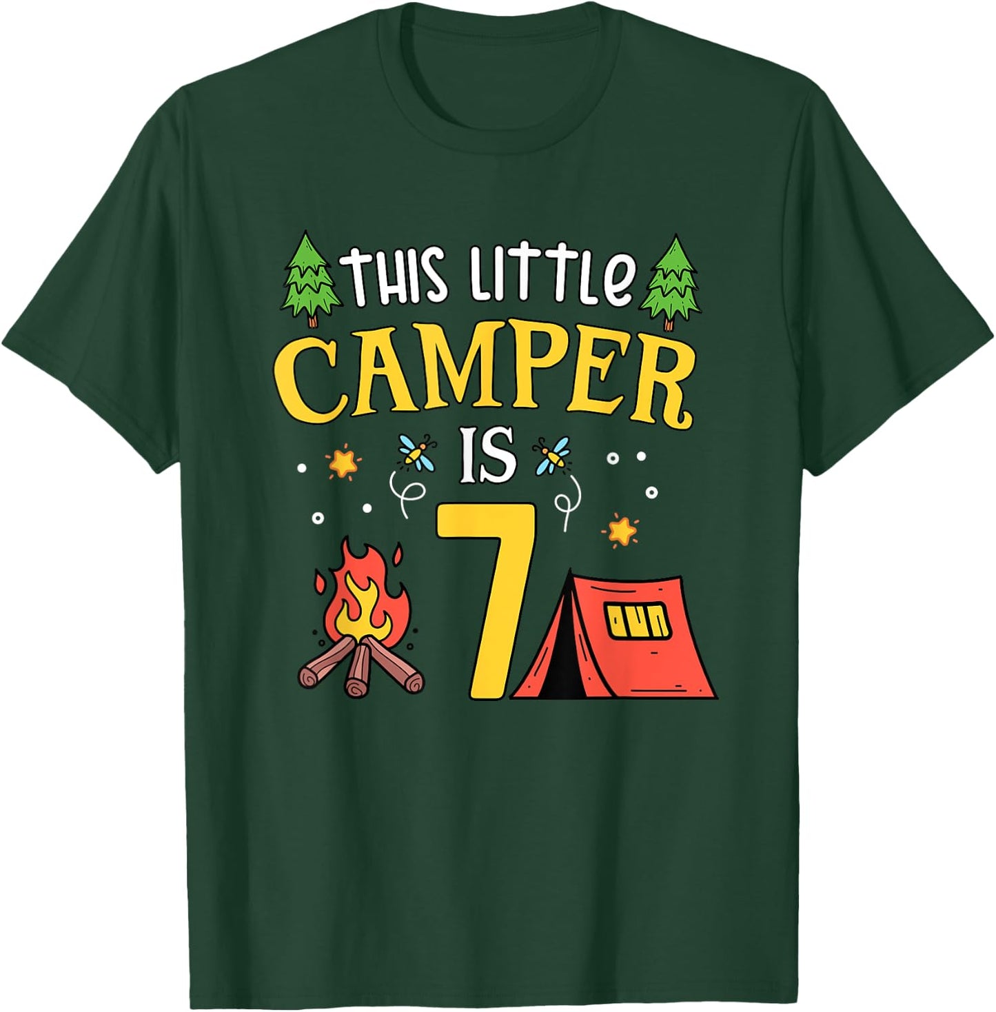 7th Birthday Little Camper Seven Years Old Camping Party T-Shirt - T-Shirt | Forest