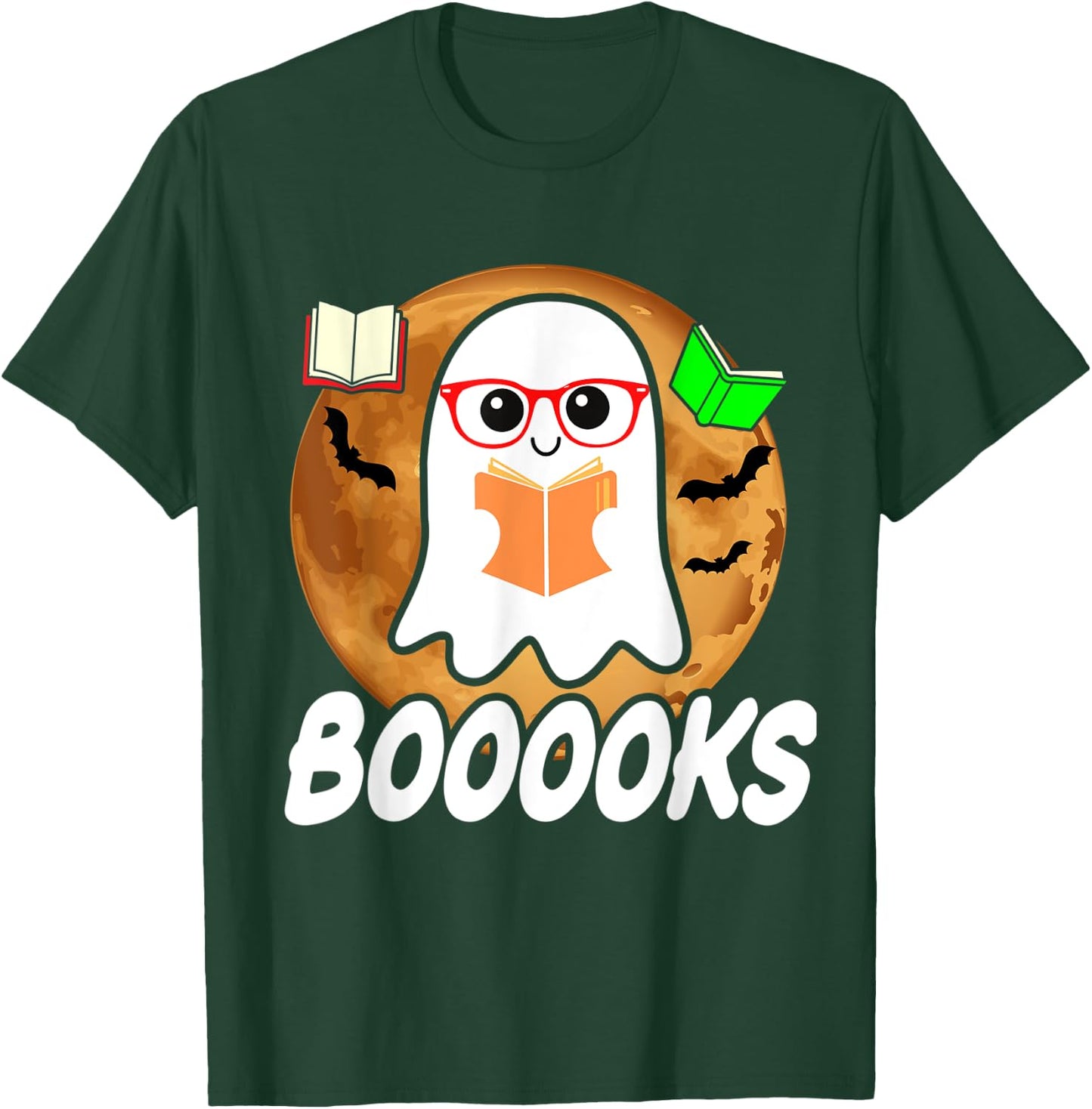 Booooks Ghost Boo Read Books Library Teacher Halloween cute T-Shirt - T-Shirt | Forest
