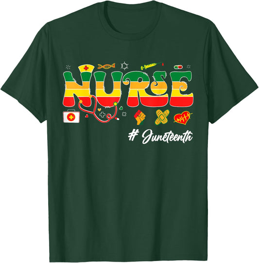Juneteenth Black Men Woman Nurse Afro Girl Juneteenth nurse T-Shirt - T-Shirt | Forest