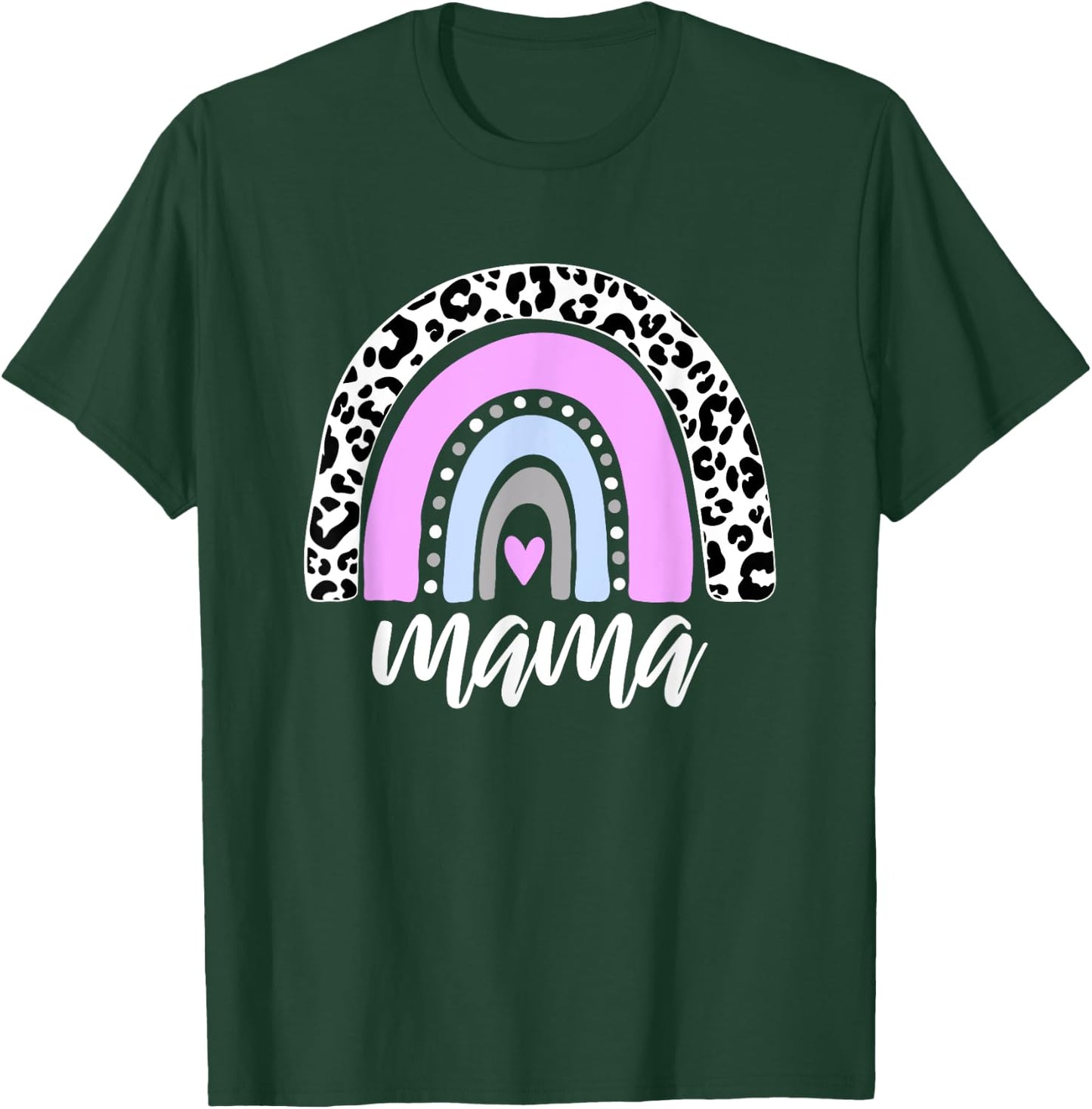 MAMA Rainbow New Mom Gift Blessed Mama Baby Reveal Leopard T-Shirt - T-Shirt | Forest