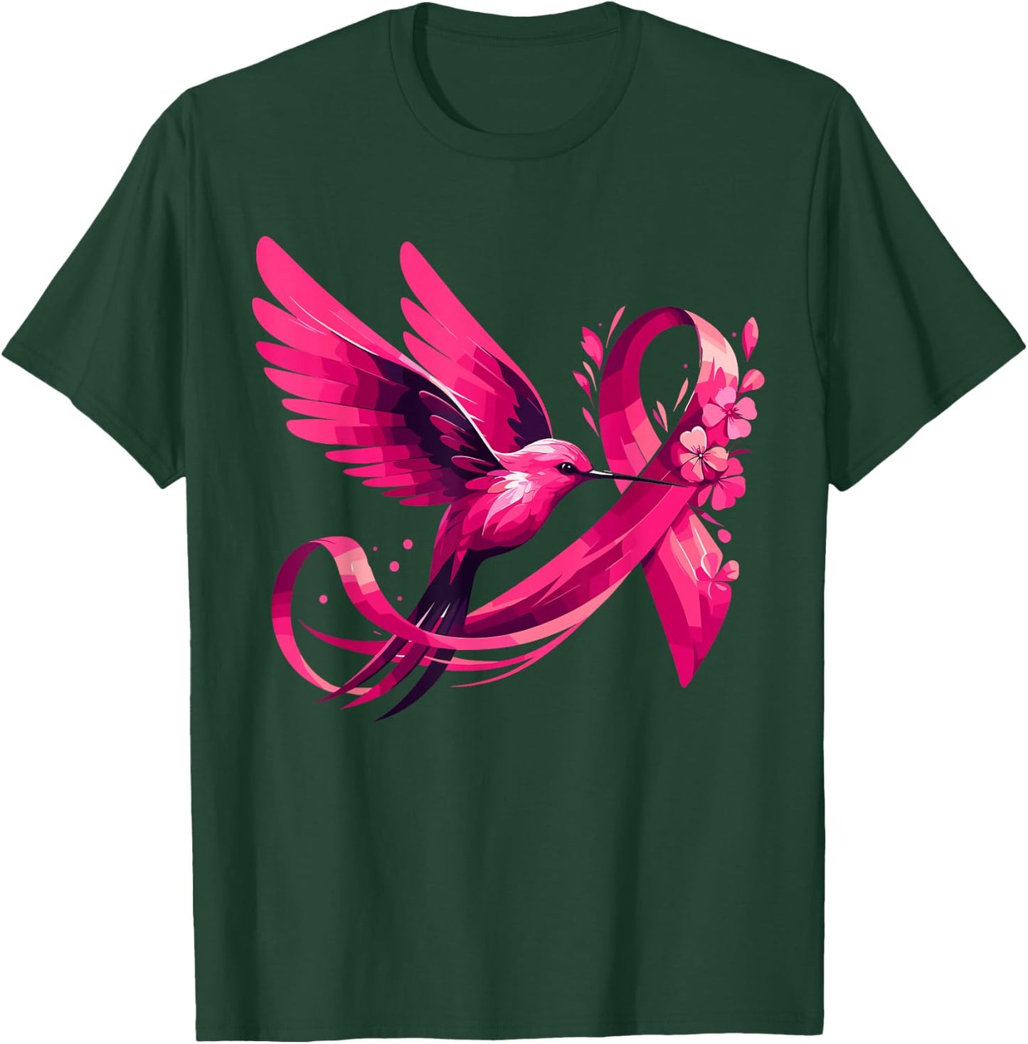 Hummingbird Flower Pink Ribbon Breast Cancer Awareness T-Shirt - T-Shirt | Forest