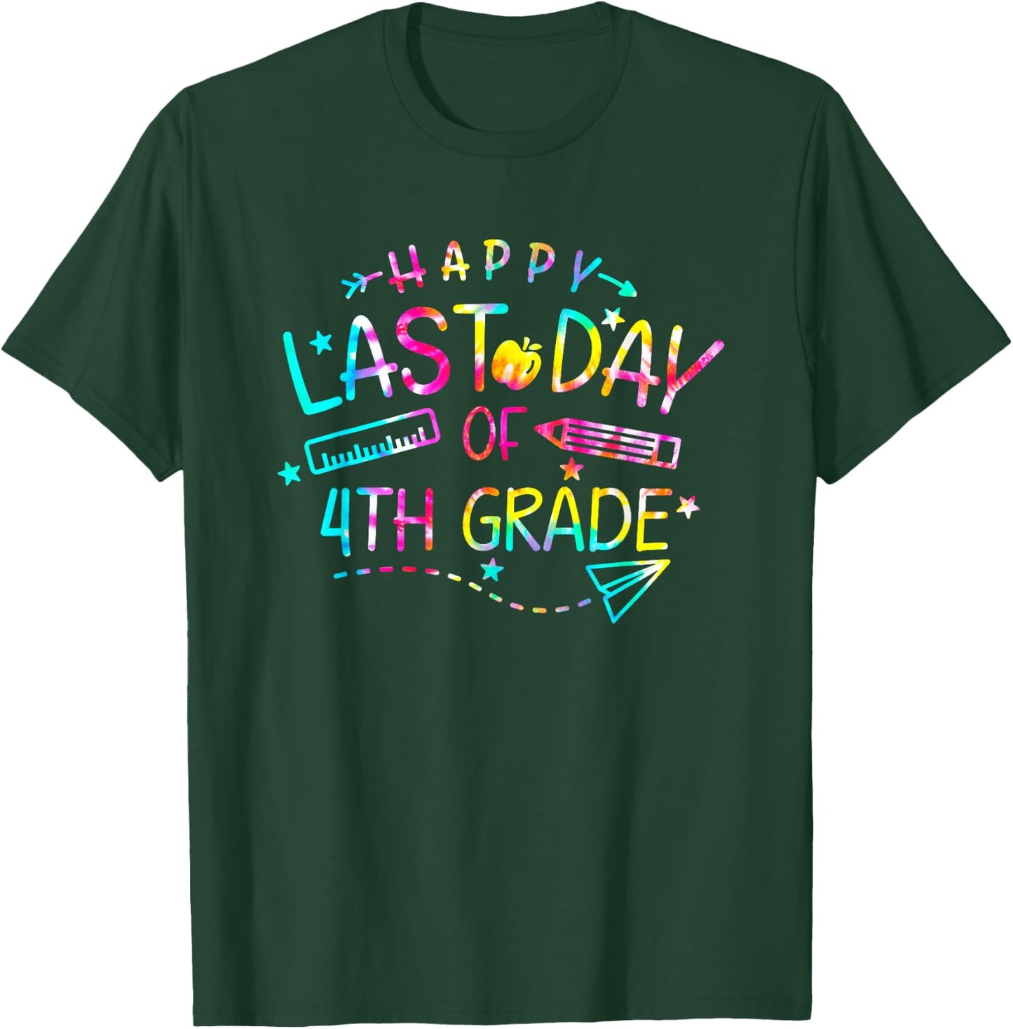 Happy Last Day of 4th Fourth Grade Teacher Student Tie Dye Men Women Kids T-Shirt - T-Shirt | Forest