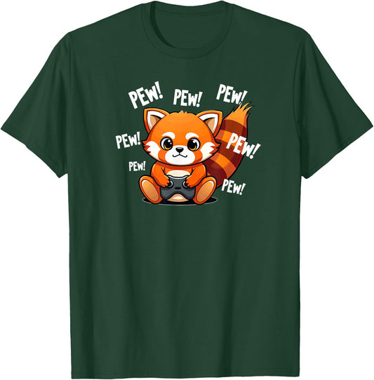 Kawaii Red Panda Playing Video Game T-Shirt - T-Shirt | Forest