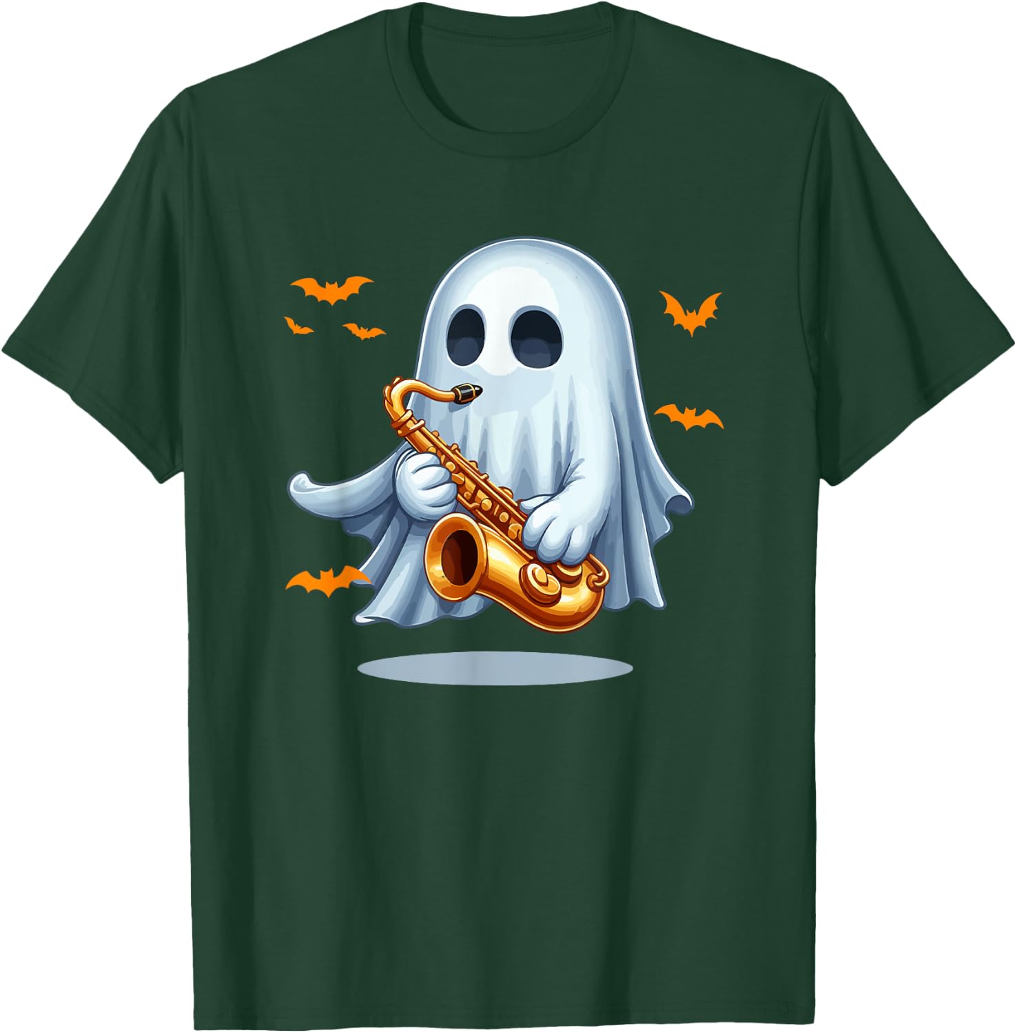 Boo Ghost Playing Saxophone Halloween Musical Instrument T-Shirt - T-Shirt | Forest